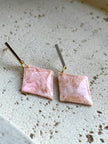 Glossy minimalistic rhombus pink marble earrings