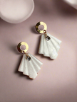 Glossy minimalistic earrings with pearl effect and zircon