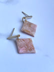Glossy minimalistic rhombus pink marble earrings