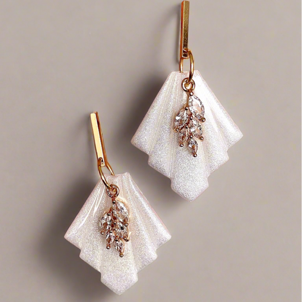 Shimmery bridal fan earrings
