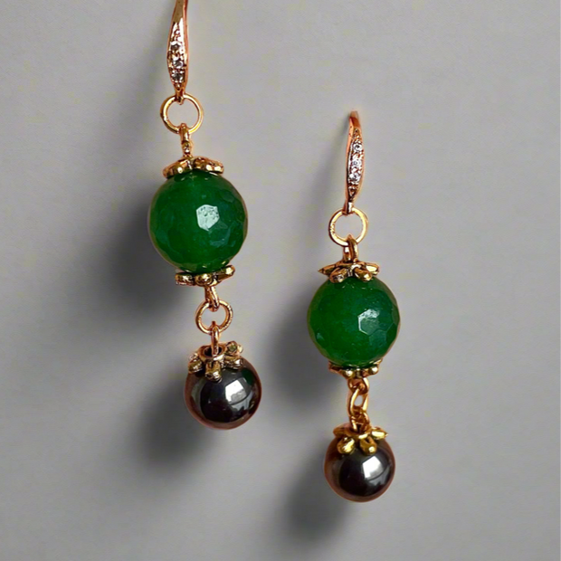 Jade and black onyx dangle earrings