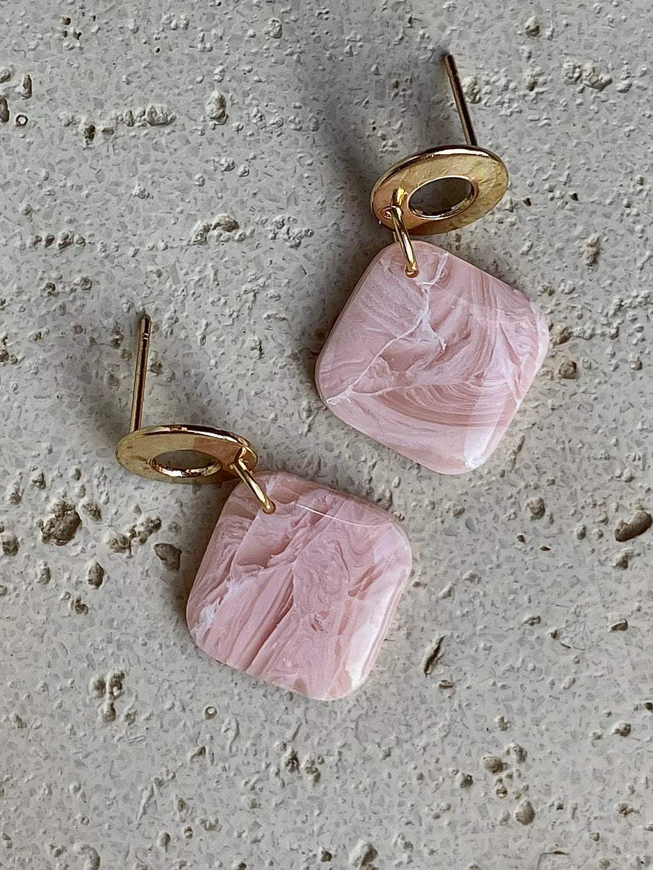 Gloss minimalistic rose square earrings