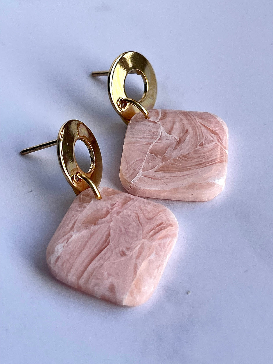 Gloss minimalistic rose square earrings