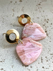 Glossy geometric pink marble earrings
