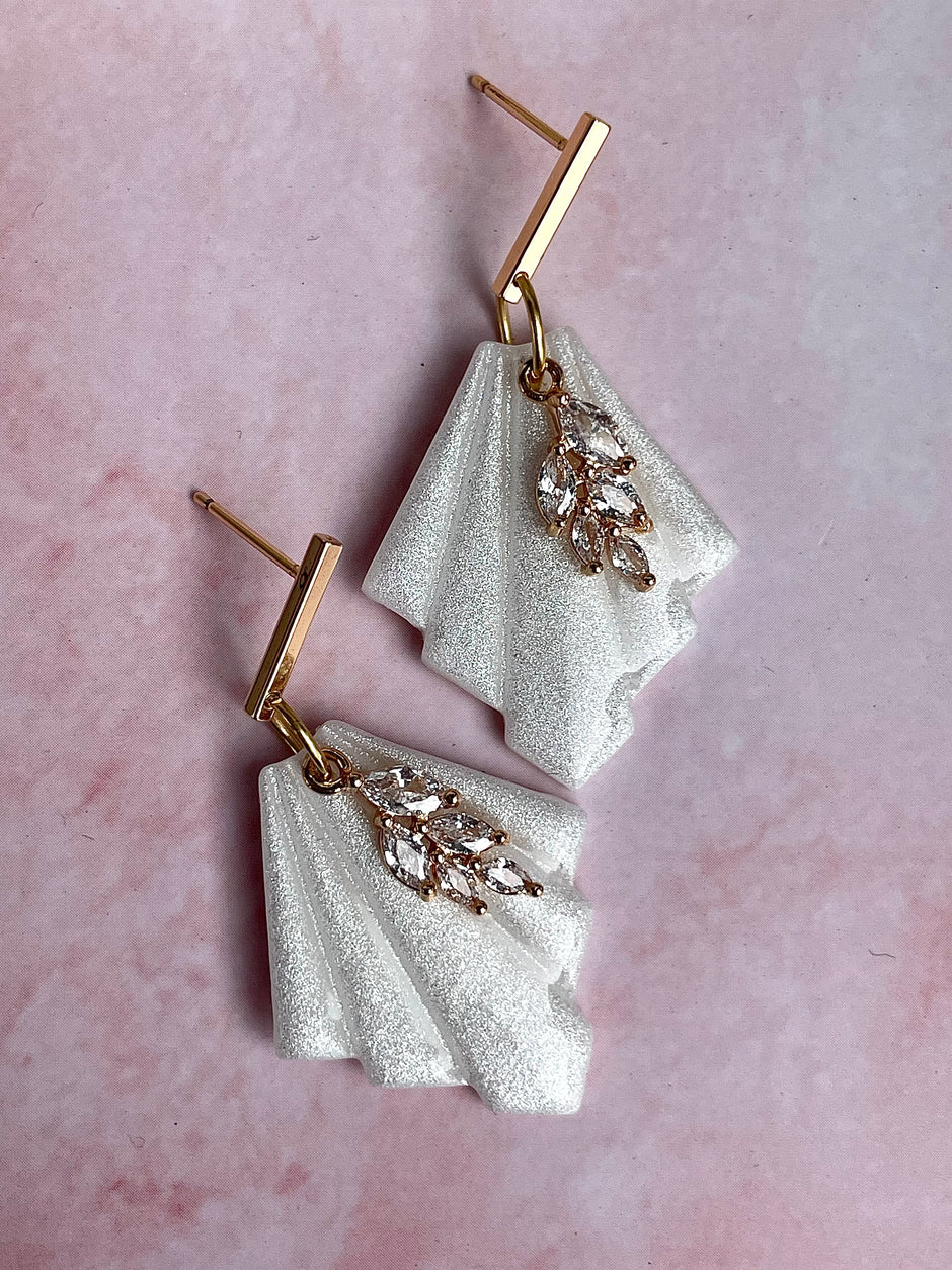 Shimmery bridal fan earrings