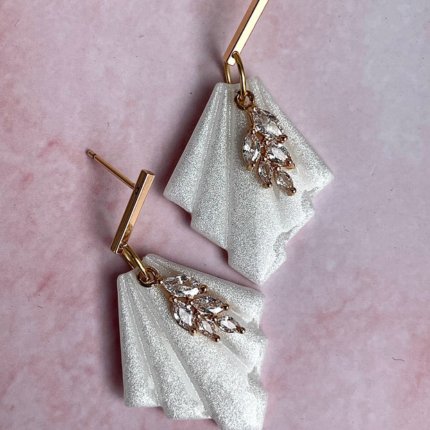 Shimmery bridal fan earrings
