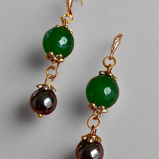 Jade and black onyx dangle earrings