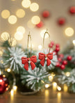 Christmas Red Bow Hoop Earrings - Stainless Steel with Zirconia | 30mm
