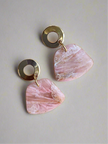 Glossy geometric pink marble earrings