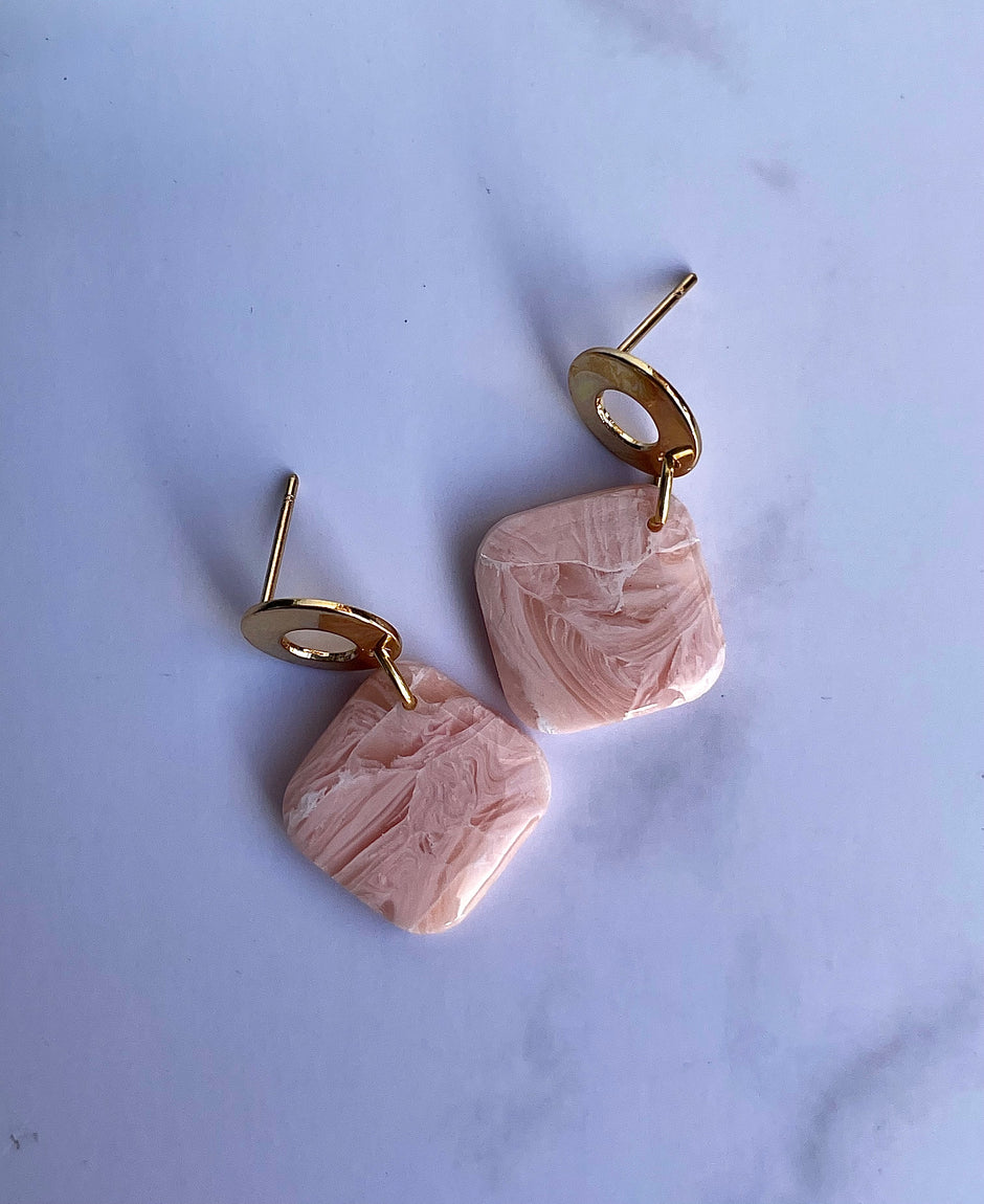 Gloss minimalistic rose square earrings