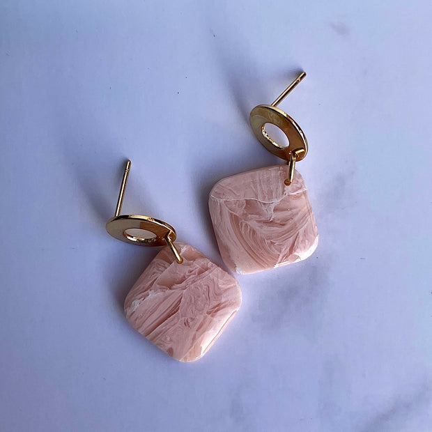 Gloss minimalistic rose square earrings