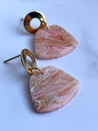 Glossy geometric pink marble earrings