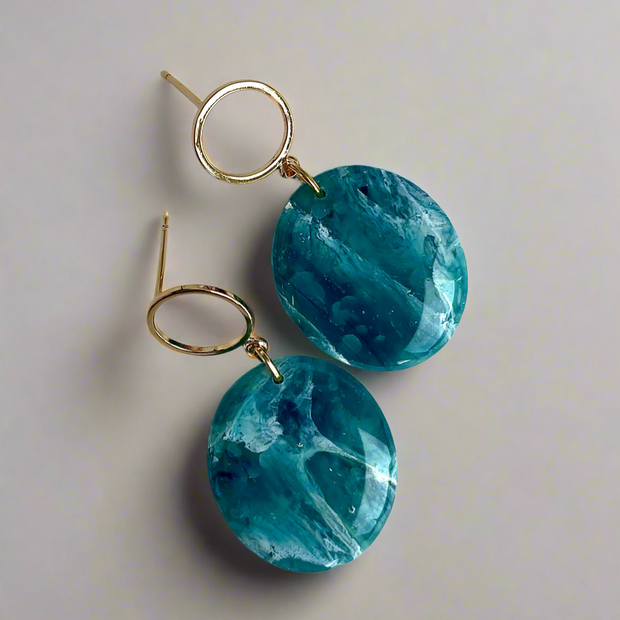 Glossy oval earrings Ocean