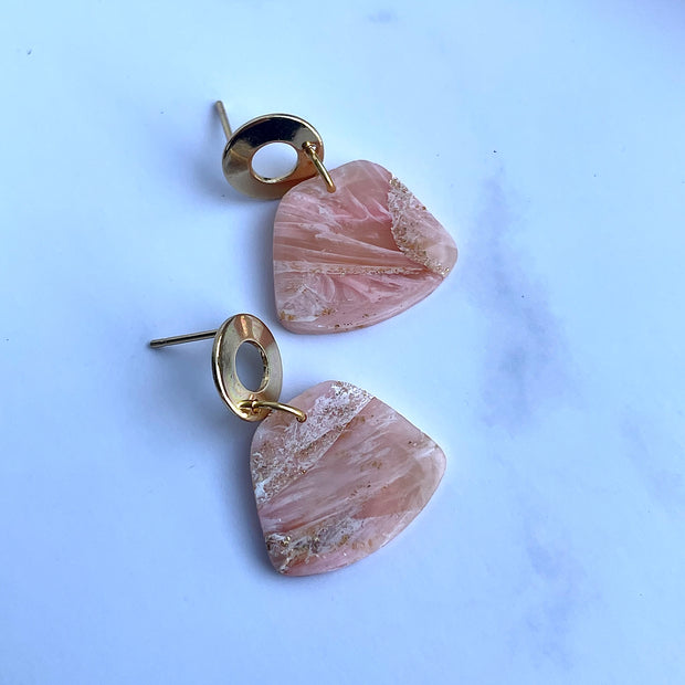 Glossy geometric pink marble earrings