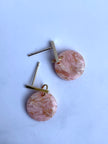 Glossy minimalistic round pink marble earrings