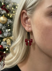 Christmas Red Bow Hoop Earrings - Stainless Steel with Zirconia | 30mm