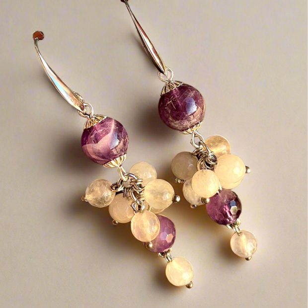 Amethyst & Citrine Gemstone Drop Earrings