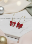 Christmas Red Bow Hoop Earrings - Stainless Steel with Zirconia | 30mm