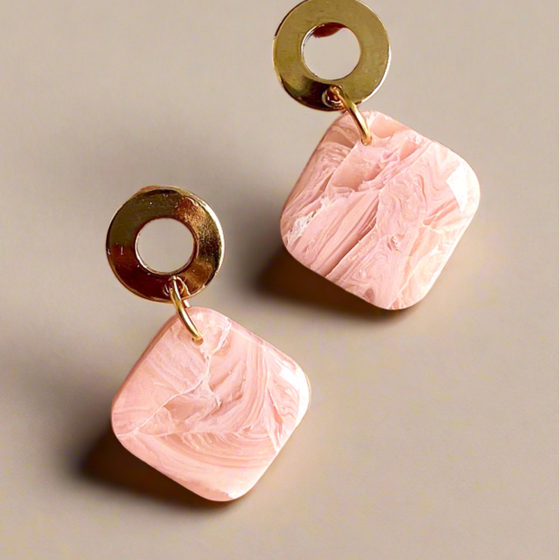Gloss minimalistic rose square earrings