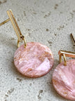 Glossy minimalistic round pink marble earrings