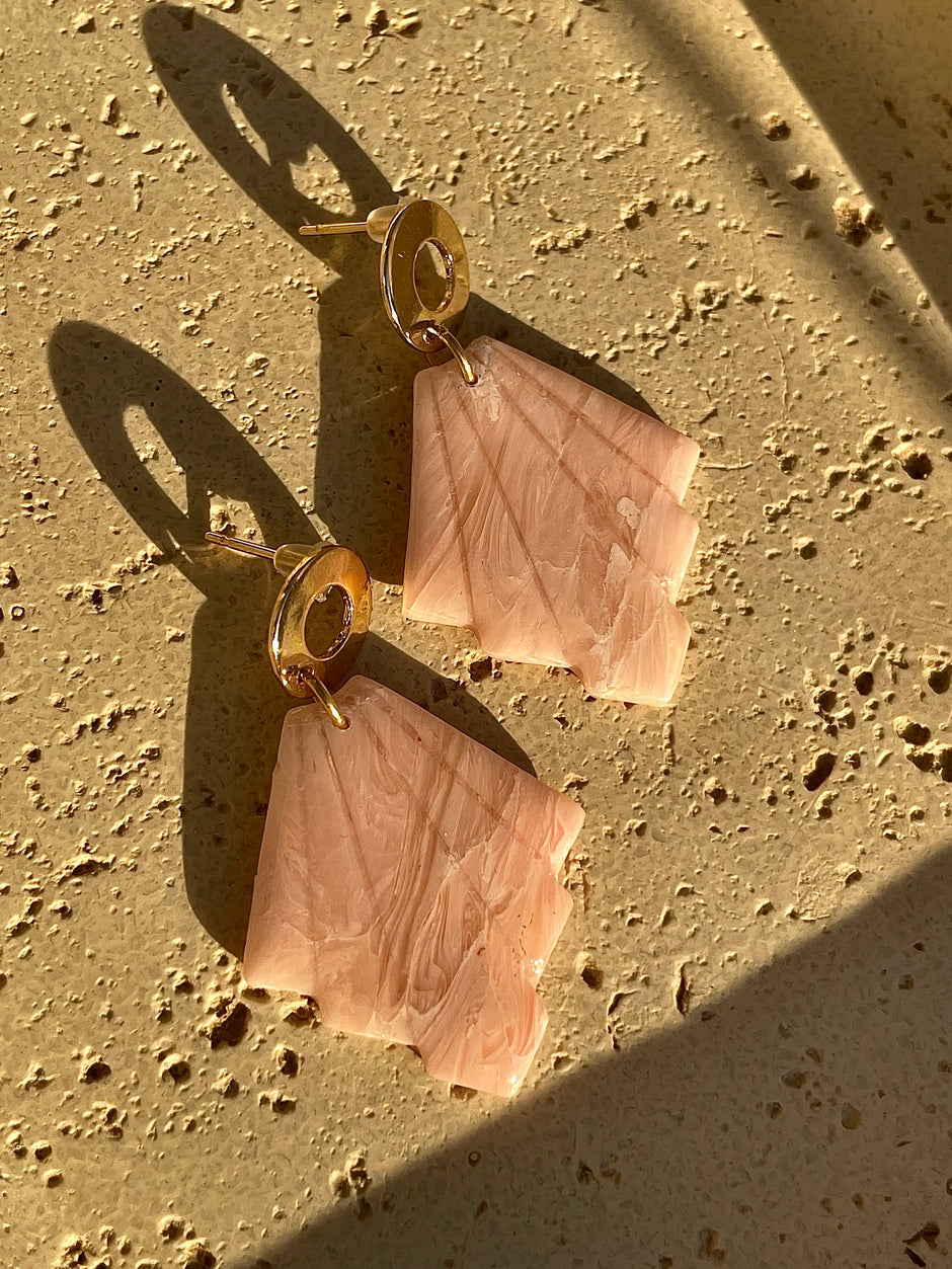 Pink Marble leaf earrings