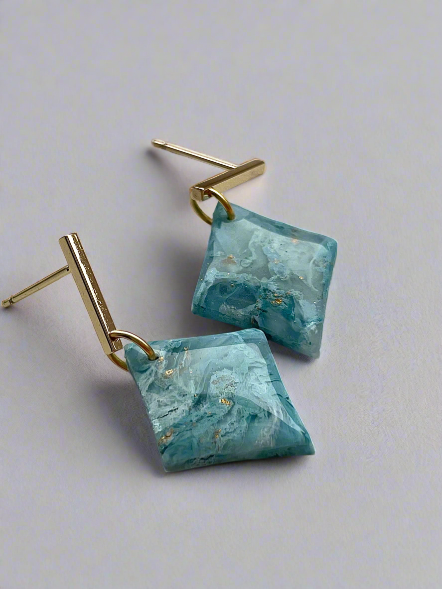 Glossy minimalistic rhombus earrings Aqua