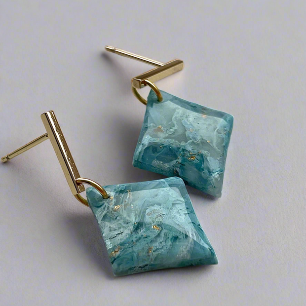 Glossy minimalistic rhombus earrings Aqua
