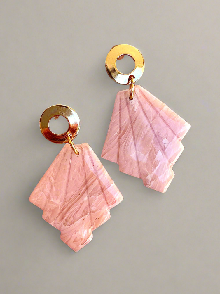 Pink Marble leaf earrings