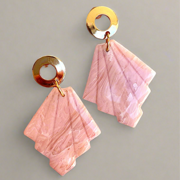Pink Marble leaf earrings