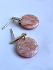 Glossy minimalistic round pink marble earrings