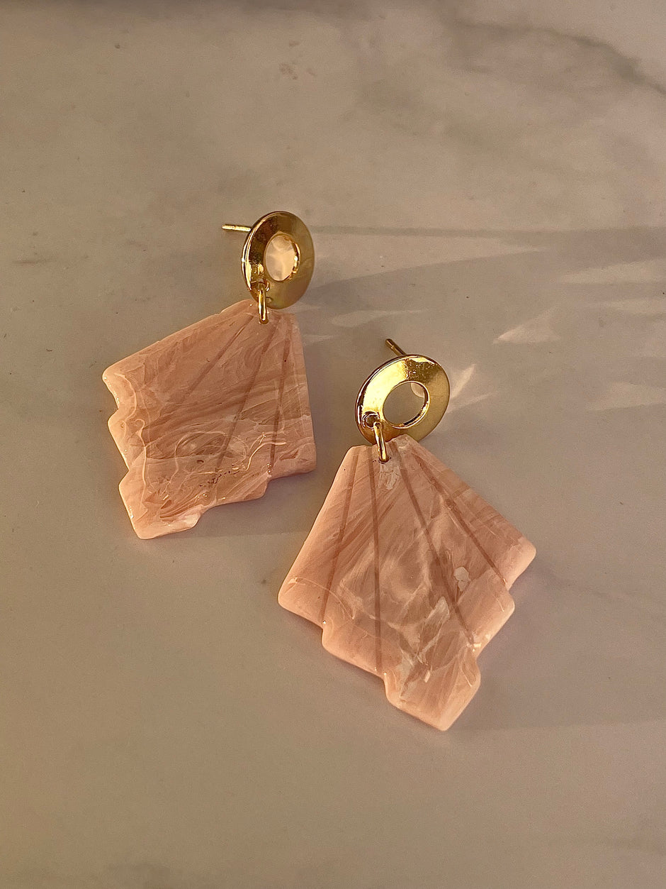 Pink Marble leaf earrings