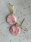 Glossy minimalistic round pink marble earrings