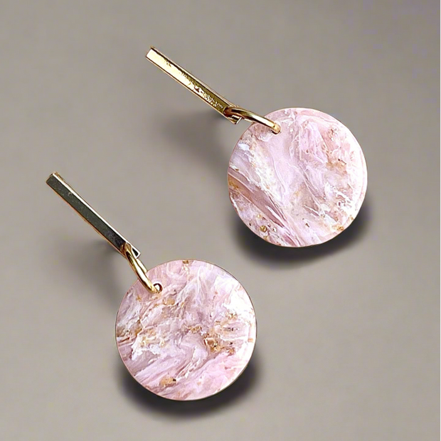 Glossy minimalistic round pink marble earrings
