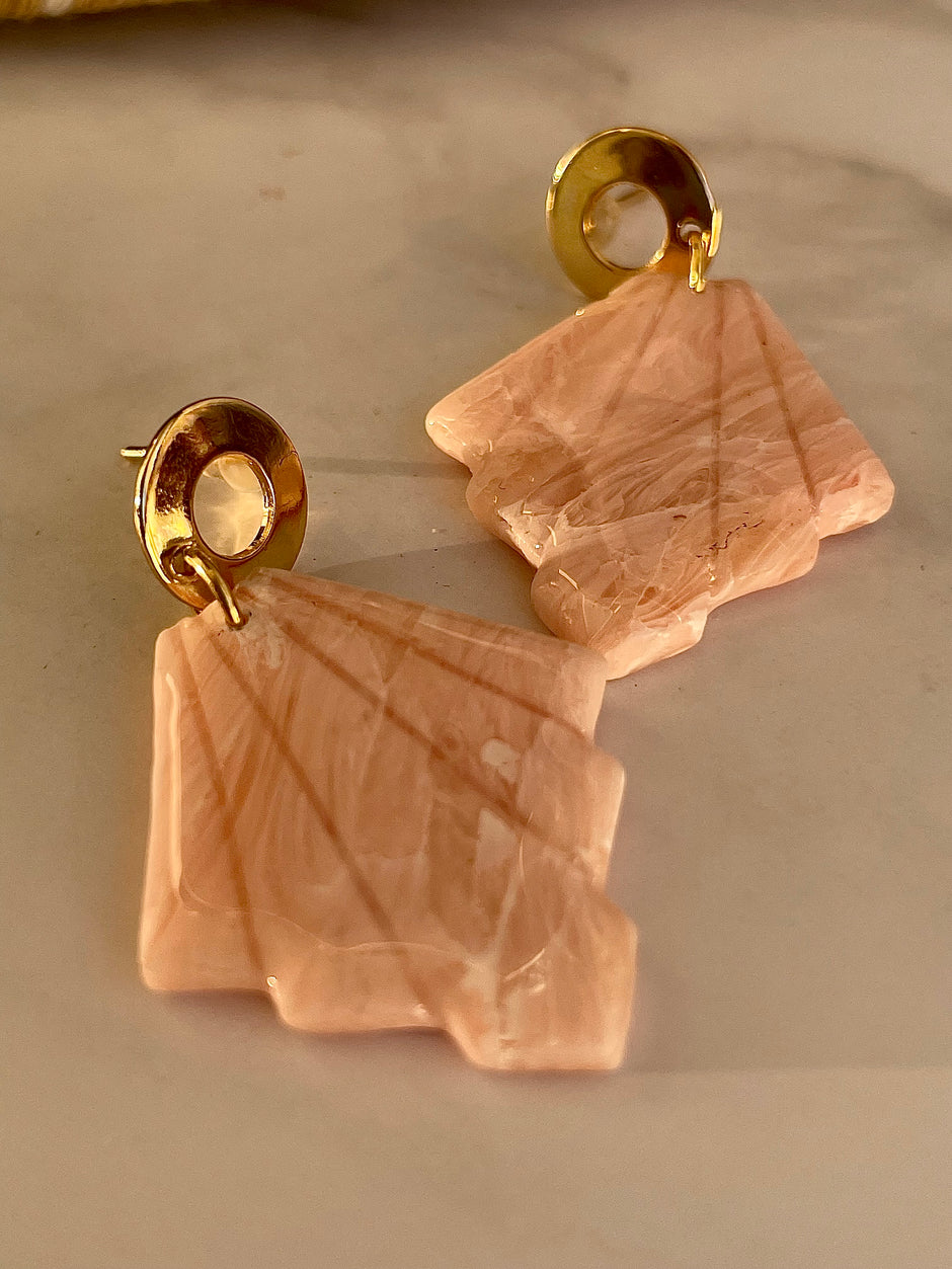 Pink Marble leaf earrings