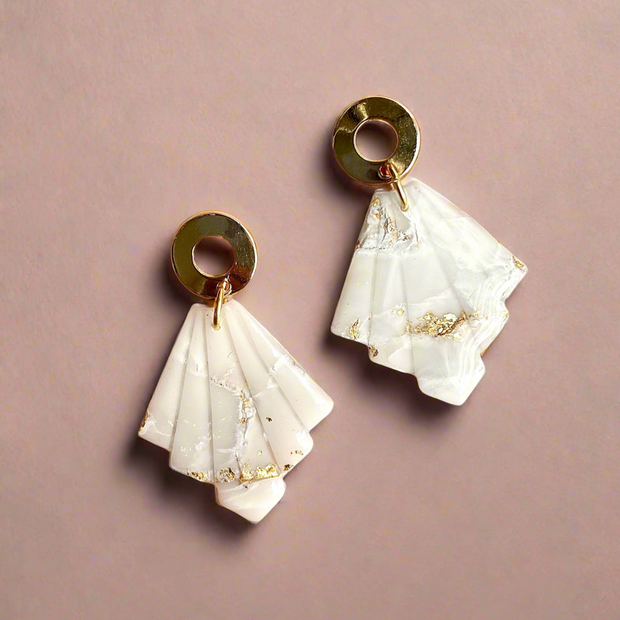 Glossy minimalistic marble fan earrings