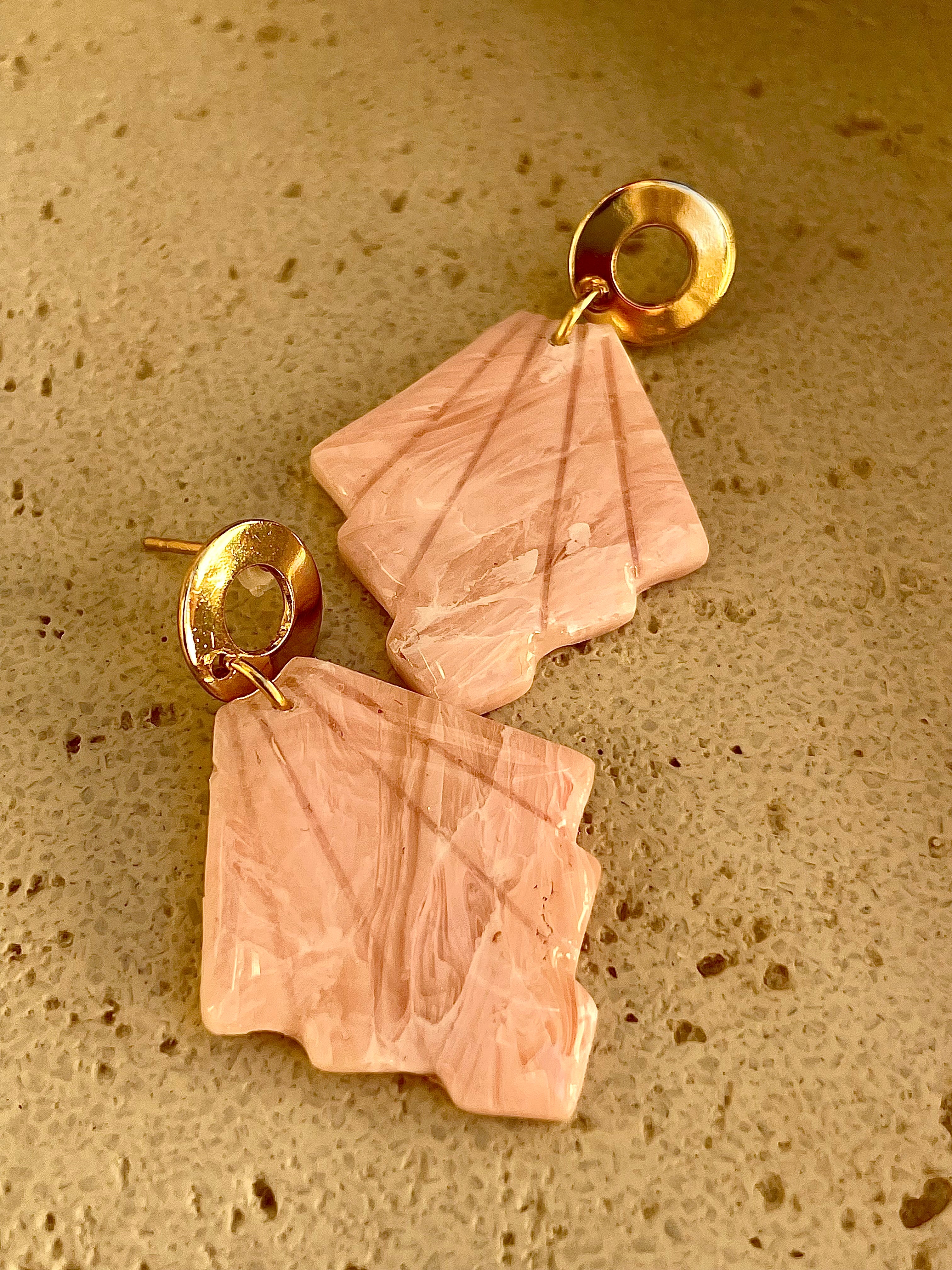 Pink Marble leaf earrings