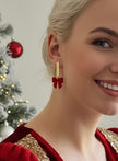 Christmas Dangle Bow Earrings - Matte Stainless Steel | 35mm Festive Earrings