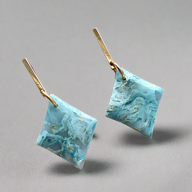 Glossy minimalistic rhombus earrings Aqua