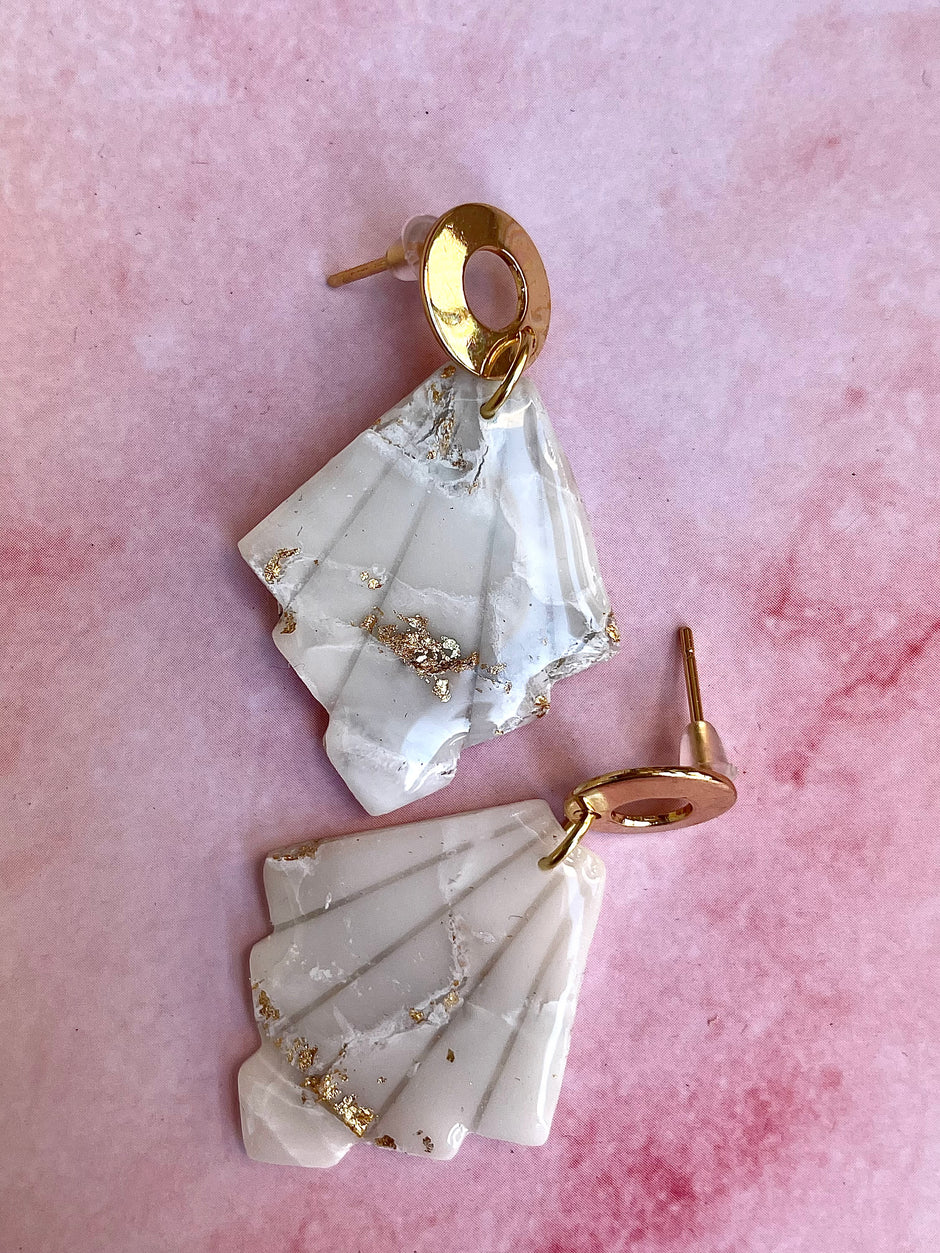 Glossy minimalistic marble fan earrings