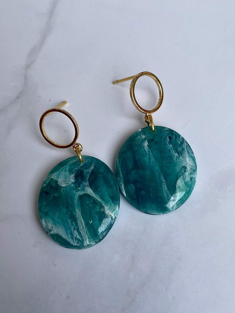 Glossy oval earrings Ocean