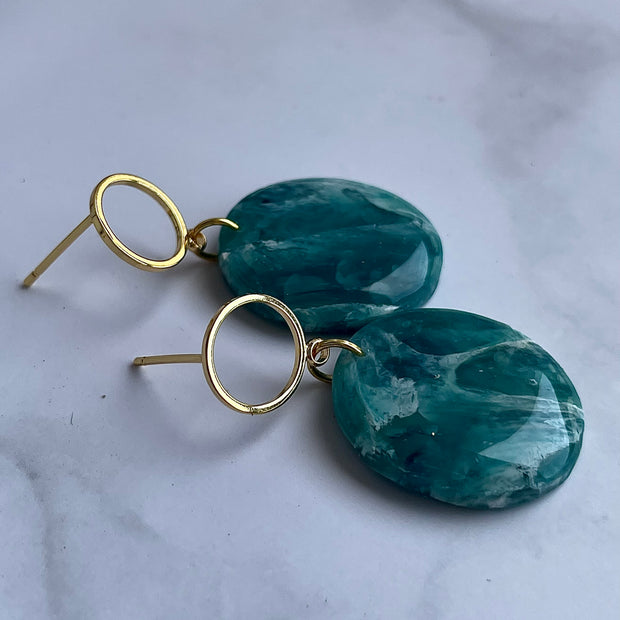 Glossy oval earrings Ocean