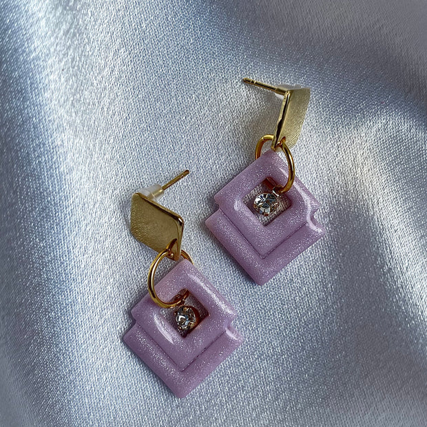 Glossy lilac rhombus earrings Laila