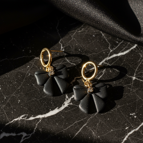 Black Bow Earrings with Sunlight Banner