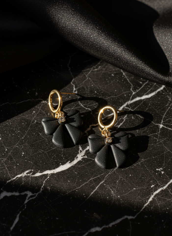 Black Bow Earrings with Sunlight Banner