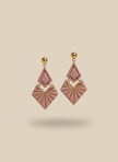 Dusty pink geometric earrings on beige background