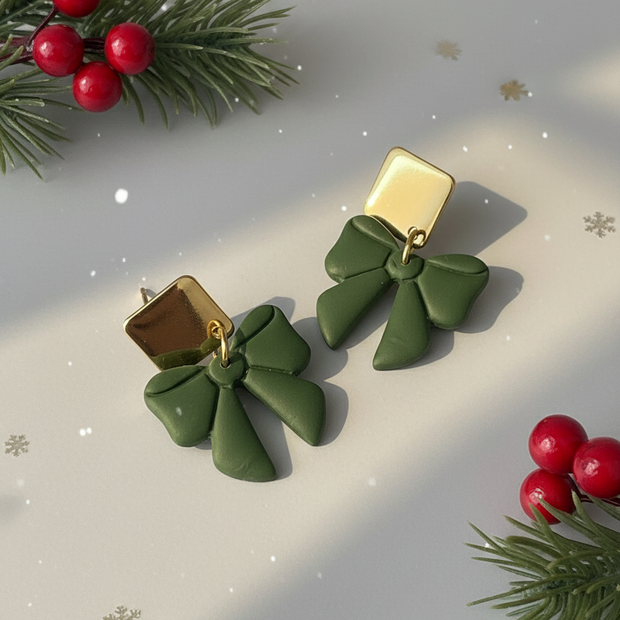 Green Bow Earrings Commercial Background