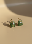 Green gift box earrings on professional background