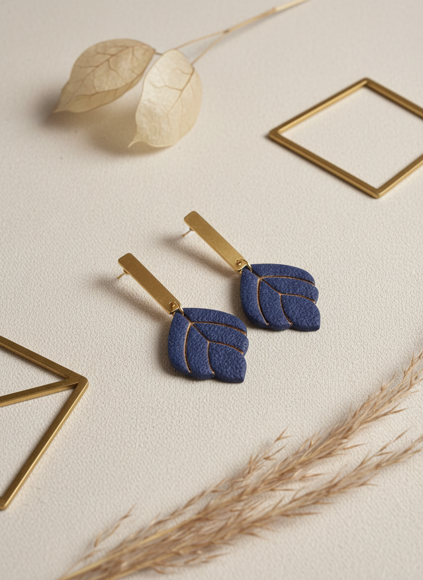 Navy earrings with elegant minimal decor