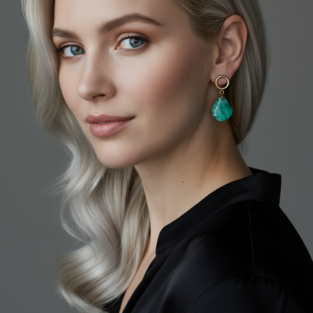 Professional Fashion Magazine Photoshoot - Emerald Dream Earrings with Direct Gaze