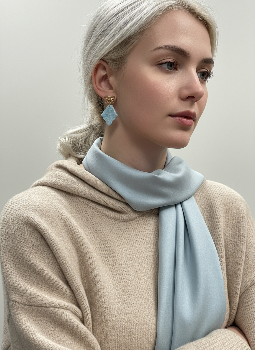 Professional model photoshoot with frosted Christmas earrings